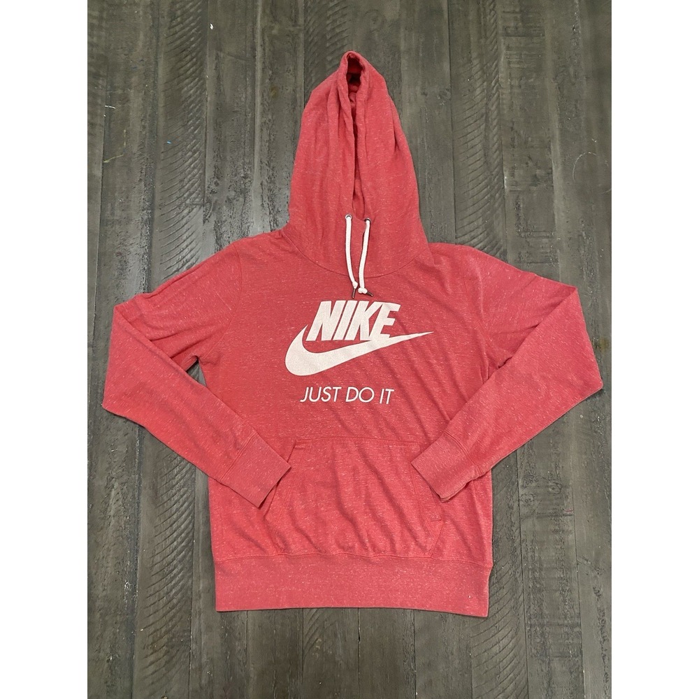 Nike Womens Large Heather Pink Graphic Print Hooded Blue Tag Y2k Kangaroo Pocket